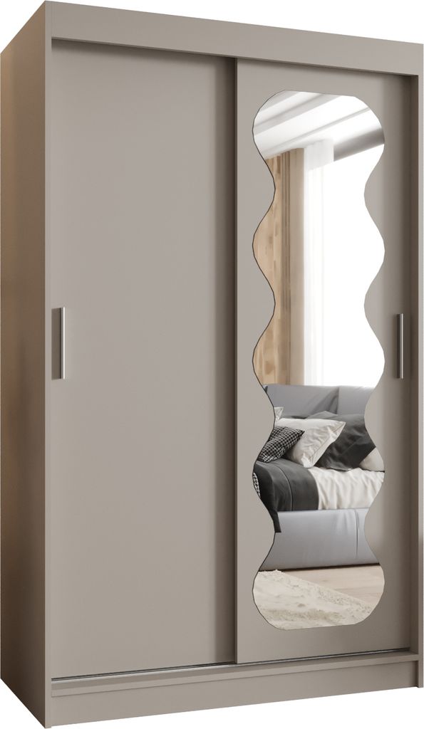 MEBLE KRYSPOL SPOTI 120 Kleiderschrank mit zwei Schiebetüren für Schlafzimmer – moderner Aufbewahrungsschrank mit Kleiderstange und Regalen –...