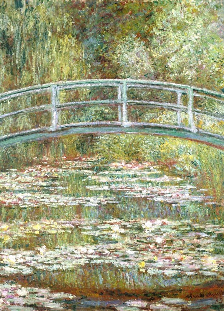 Plakat 13x18cm Brücke über einem Teich mit Seerosen, Monet Vintage