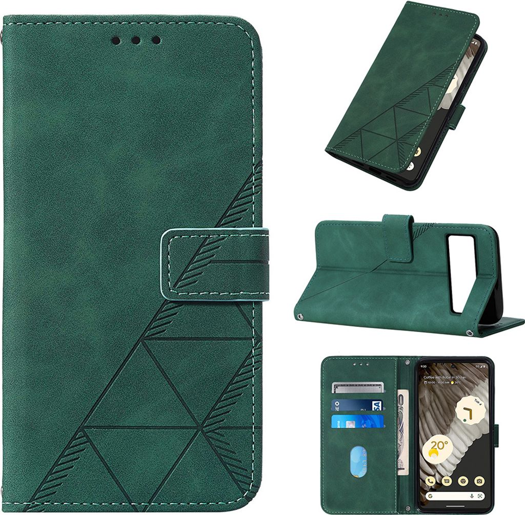 Hülle für Google Pixel 8 Prägung Flip Leder Kartenfächer Schutzhülle mit Ständer Grün