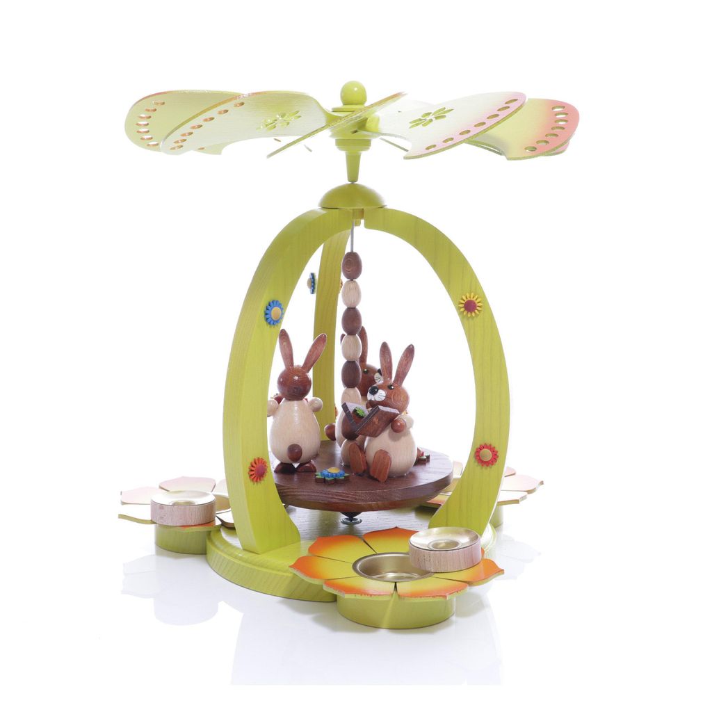 Osterdekoration Pyramide mit 3 Osterhasen bunt Höhe 28cm NEU