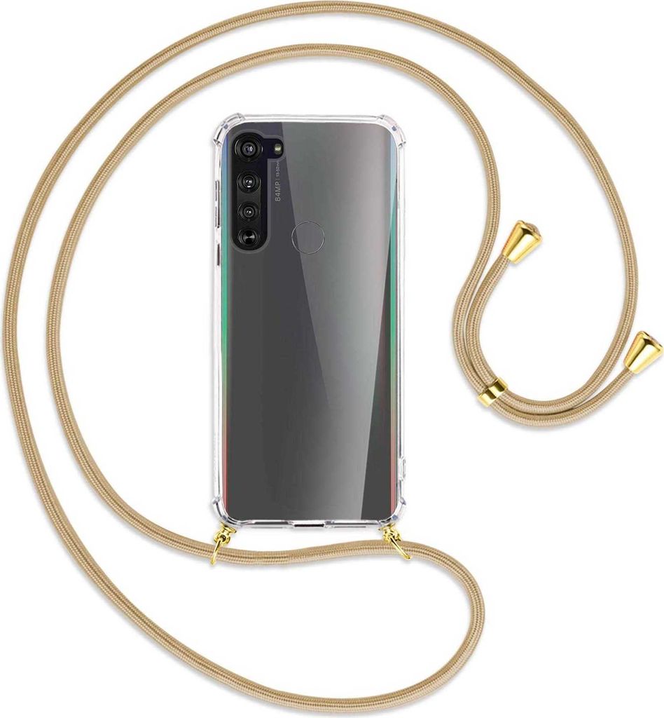 Handykette Backcover-Schutzhülle mit Band (Metall goldfarben) für Motorola Edge - caramel