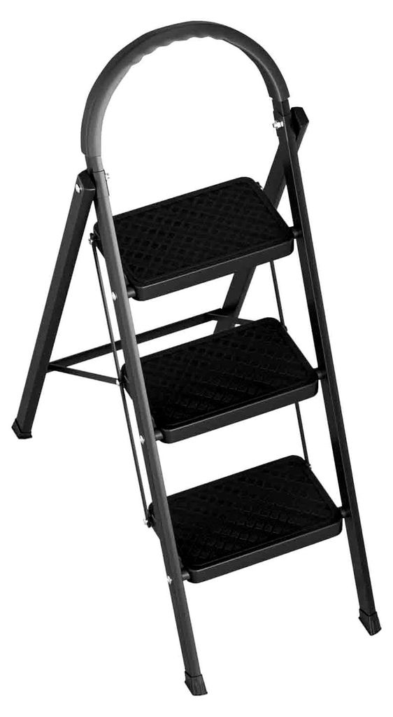 Klappbarer Tritthocker mit 3 Stufen aus Stahl, 150 kg Traglast, robuster Tritt mit Sicherheitsverriegelung für Haushalt, Wohnmobil und Outdoor (Sc...