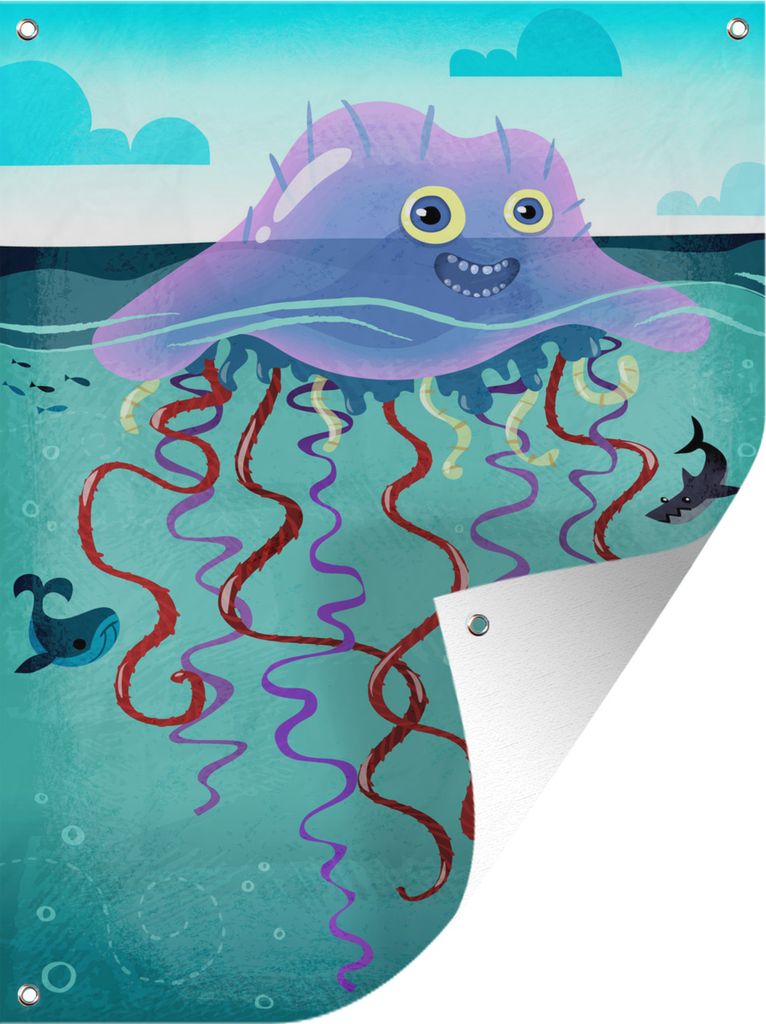 MuchoWow 30x40 cm Outdoor-Poster Gartendeko Sichtschutz Garten Poster für den Garten Eine Illustration einer Qualle