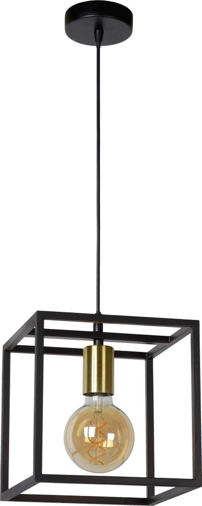 Pendelleuchte Metall E27 22 cm breit H: max. 150 cm in Schwarz Messing eckig Vintage Hängeleuchte