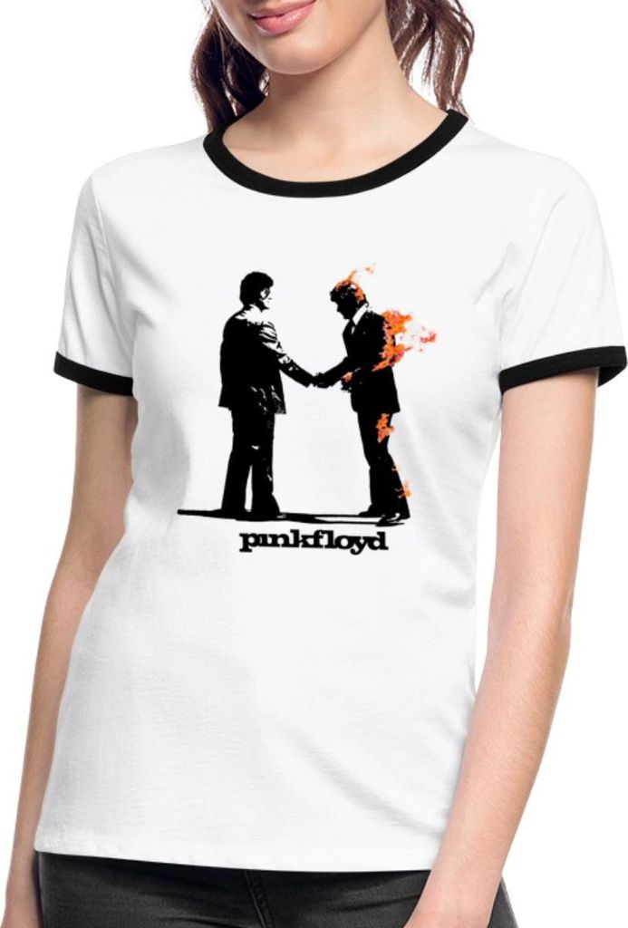 Spreadshirt Pink Floyd Album Cover Und Logo Frauen Kontrast T-Shirt, L, Weiß/Schwarz