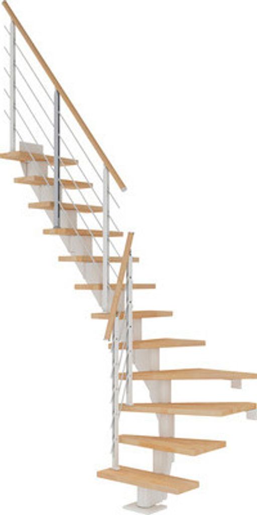 Pertura Mittelholmtreppe Malva Buche Leimholz Weiß 1/4 gewendelt unten links/rechts 65 cm 11 Stufen / 12 Steigungen Weiß