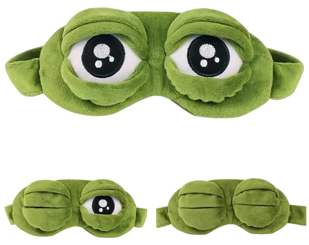 Masque de sommeil 3D grenouille verte, peluche douce et sangle réglable