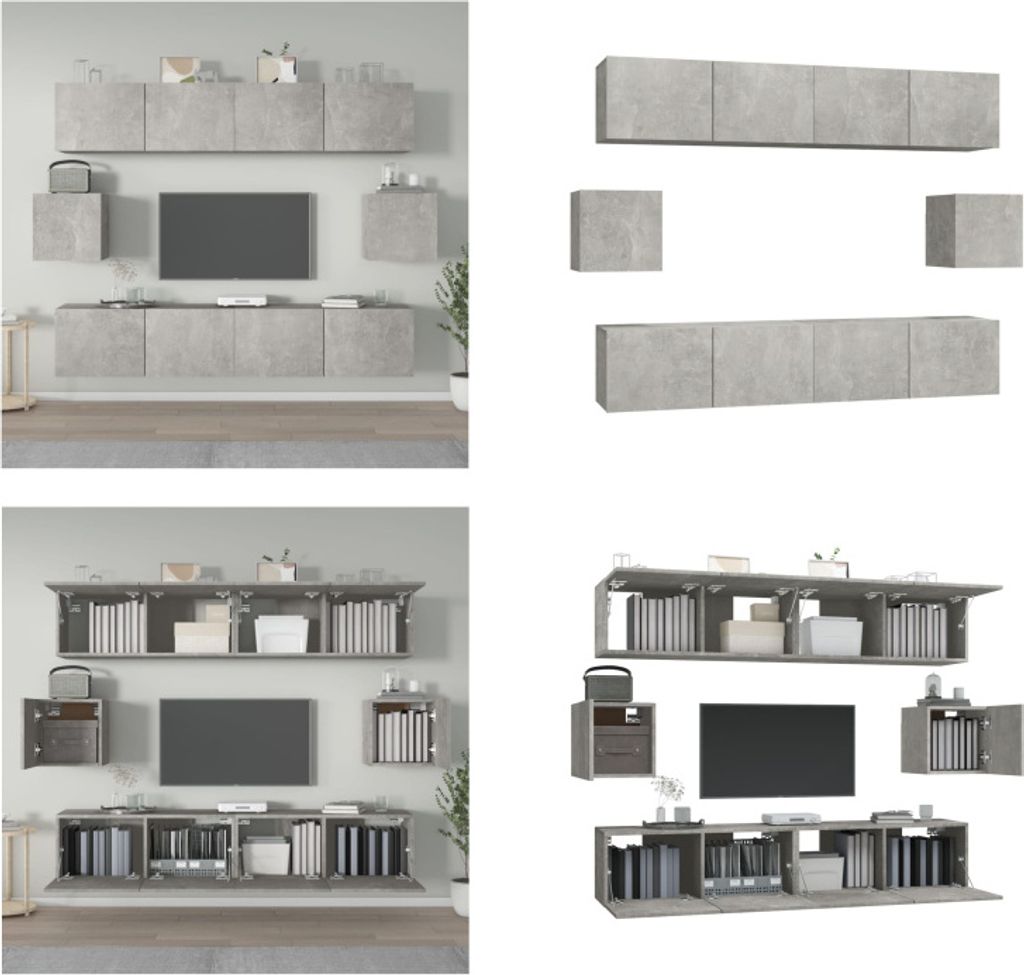 vidaXL 6 tlg. TV Schrank Set Betongrau Holzwerkstoff - TV-Schrank-Set - TV-Schrank-Sets - TV-Schrank - TV-Ständer