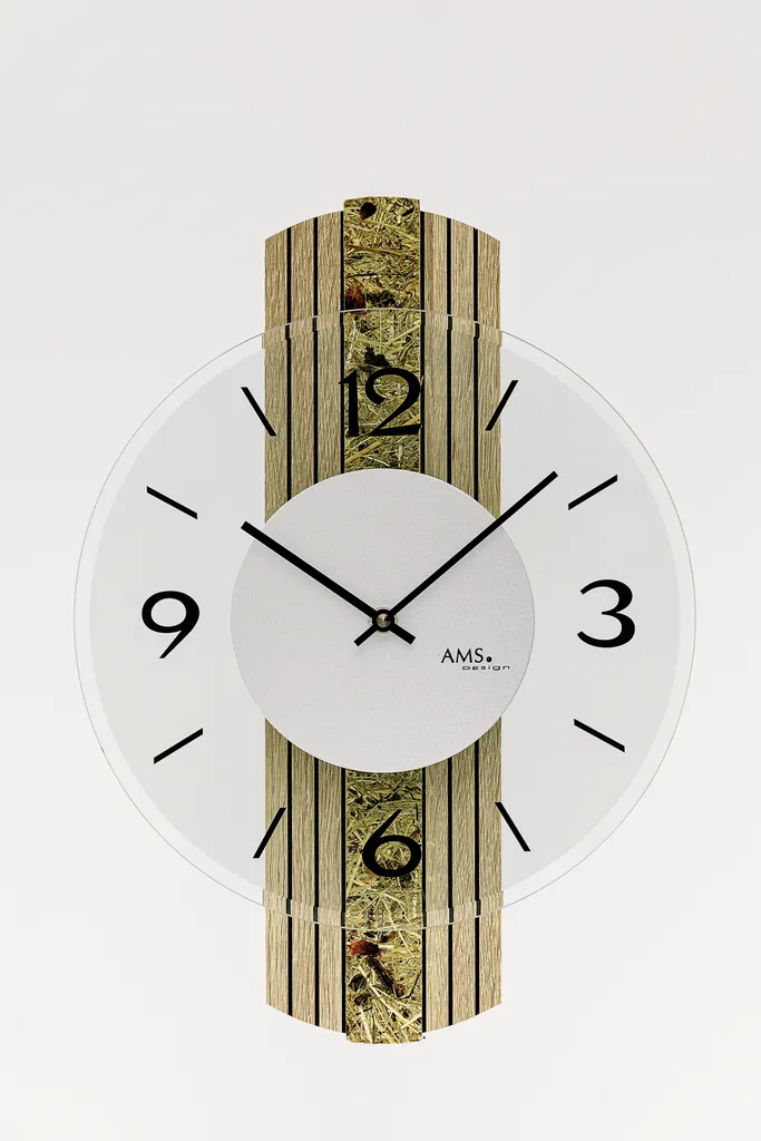 Horloge murale moderne AMS 9674 avec cadran en verre et aluminium