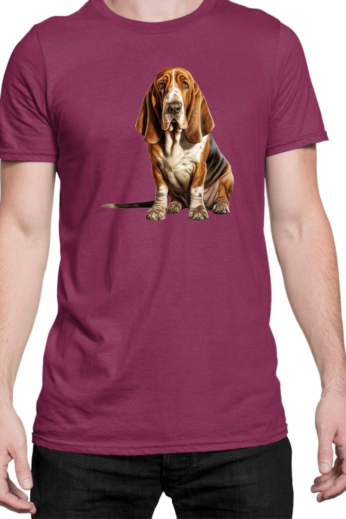 Herren T-Shirt Dogs Breeds Basset Hound Dog Breed 006, Man 3XL / Burgundy