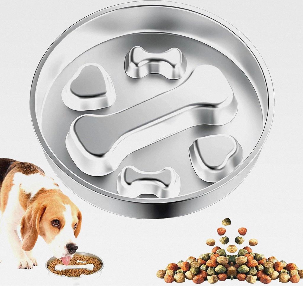 Antischlingnapf Hunde Edelstahl, 22 cm Anti Schling Napf Hund Edelstahl Slow Feeder rutschfest Hundenapf Anti Choke Futternapf Knochen für kleine ...