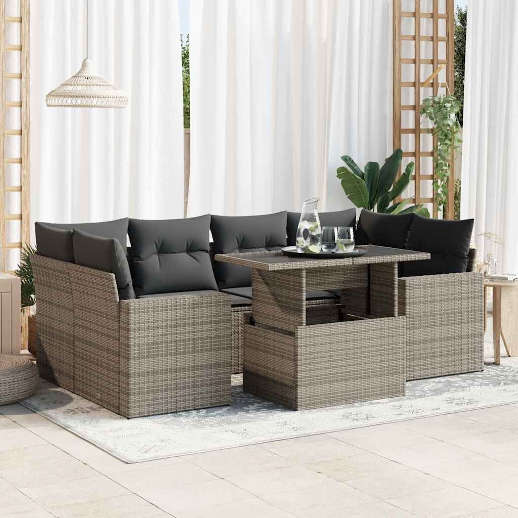 Maison Exclusive - 7-tlg. Garten-Sofagarnitur mit Kissen Grau Poly Rattan