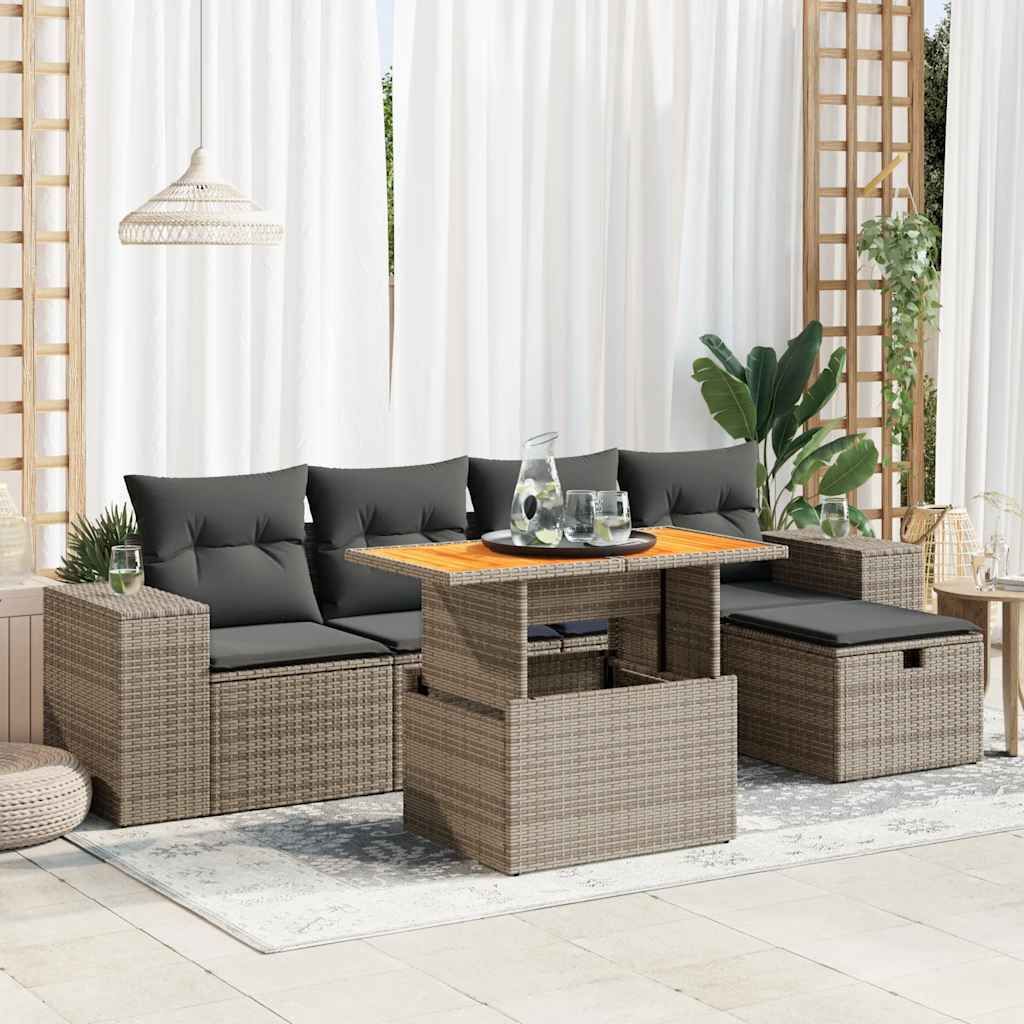 Maison Exclusive - 6-tlg. Garten-Sofagarnitur mit Kissen Grau Poly Rattan Akazie