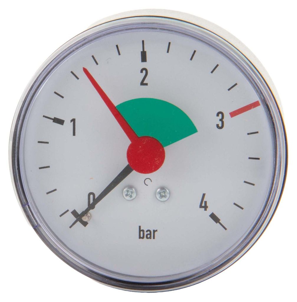 tecuro Heizungsmanometer 0-4 bar, Ø 63 mm - 3/8 Zoll Anschluss axial (hinten), selbstdichtend