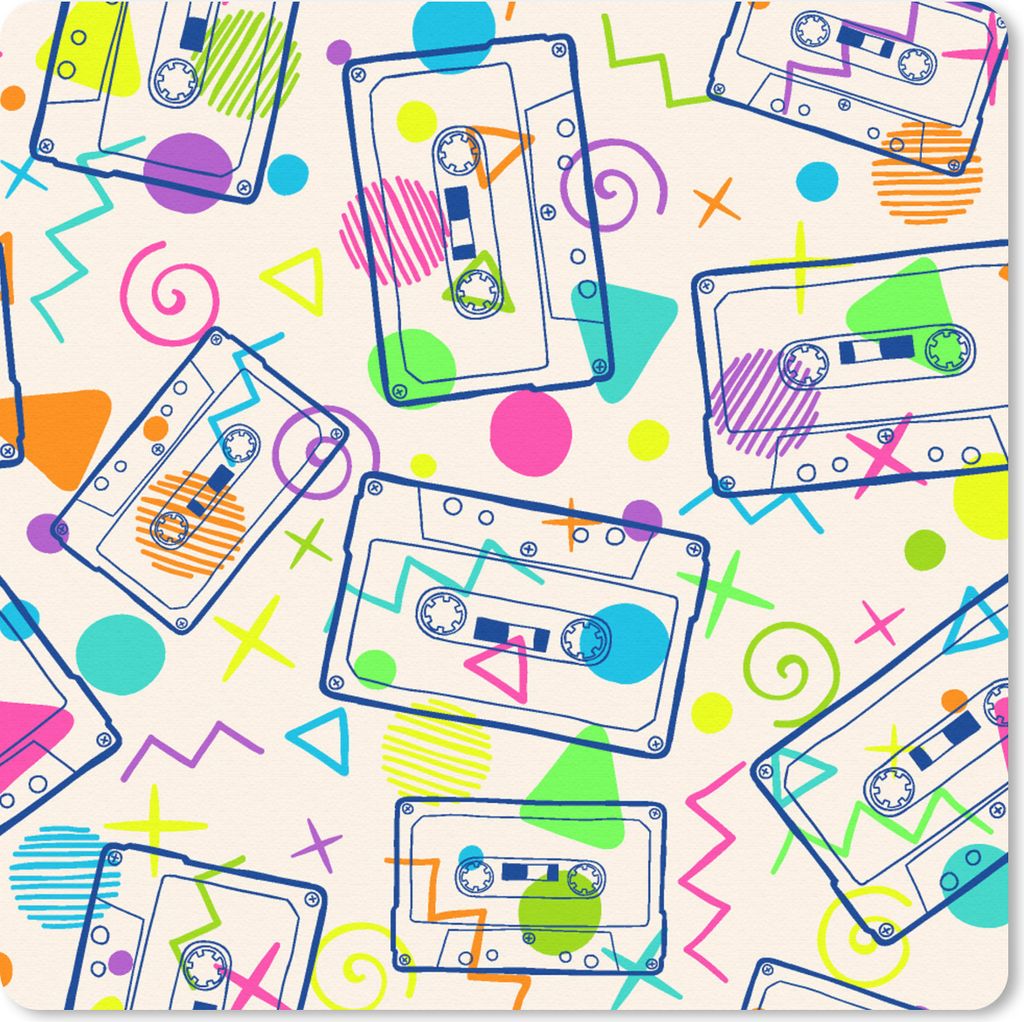 MuchoWow Mauspad Mousepad Muster - Retro - Kassette - 1980er Jahre 30x30 cm - Mousepads - Maus Mat - Pad - Mausunterlage - Gaming