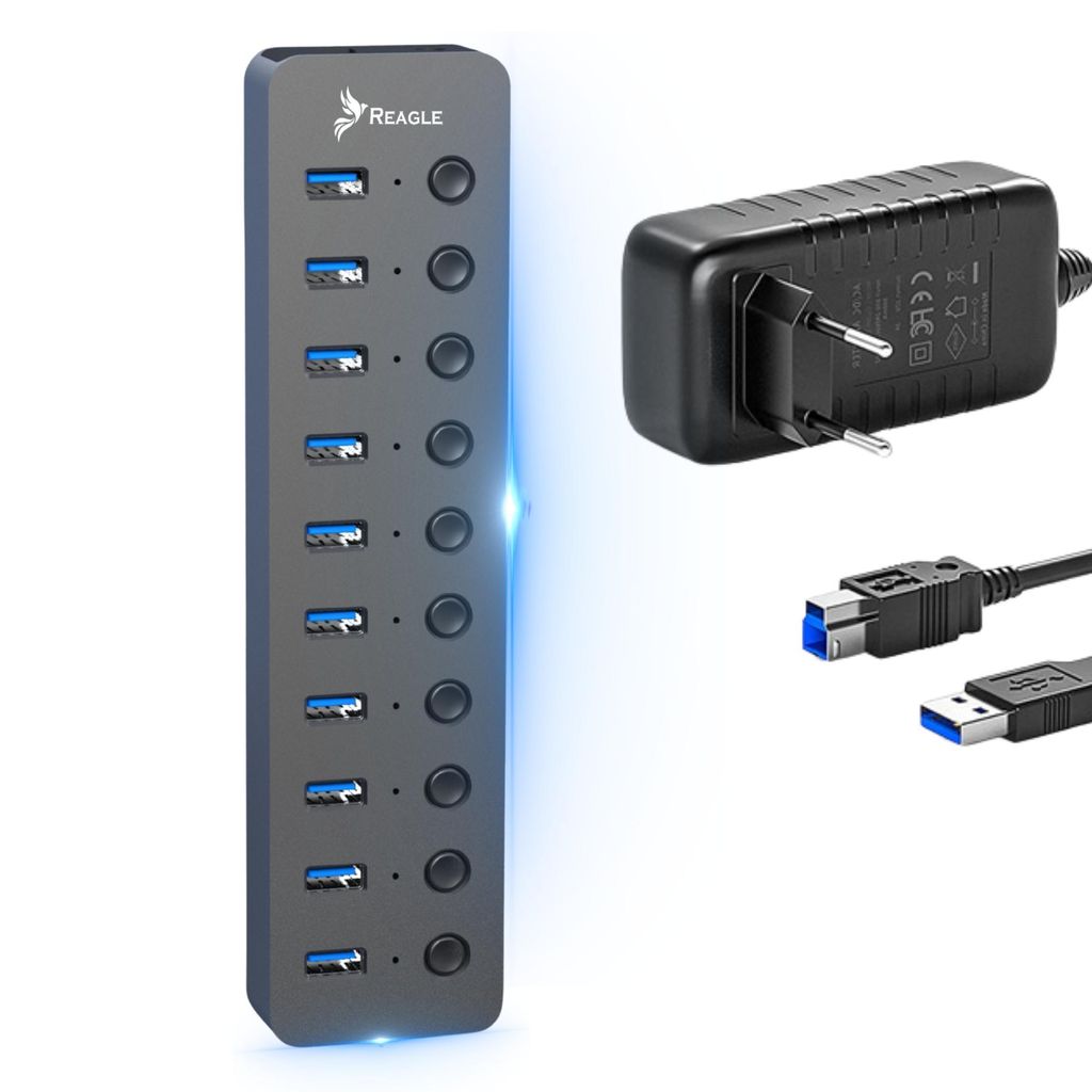 Reagle USB 3.1 PRO Aktiver 10-Port USB-A Adapter 36W Produktbild 