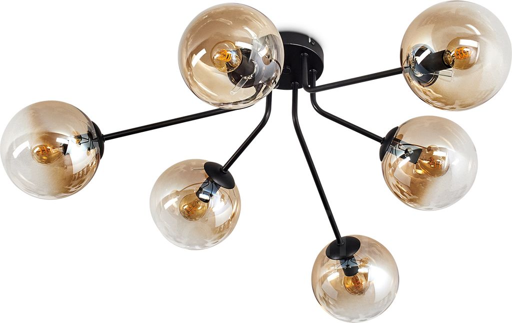 Fossobiubo Deckenlampe aus Metall/Glas in Schwarz/Bernsteinfarben