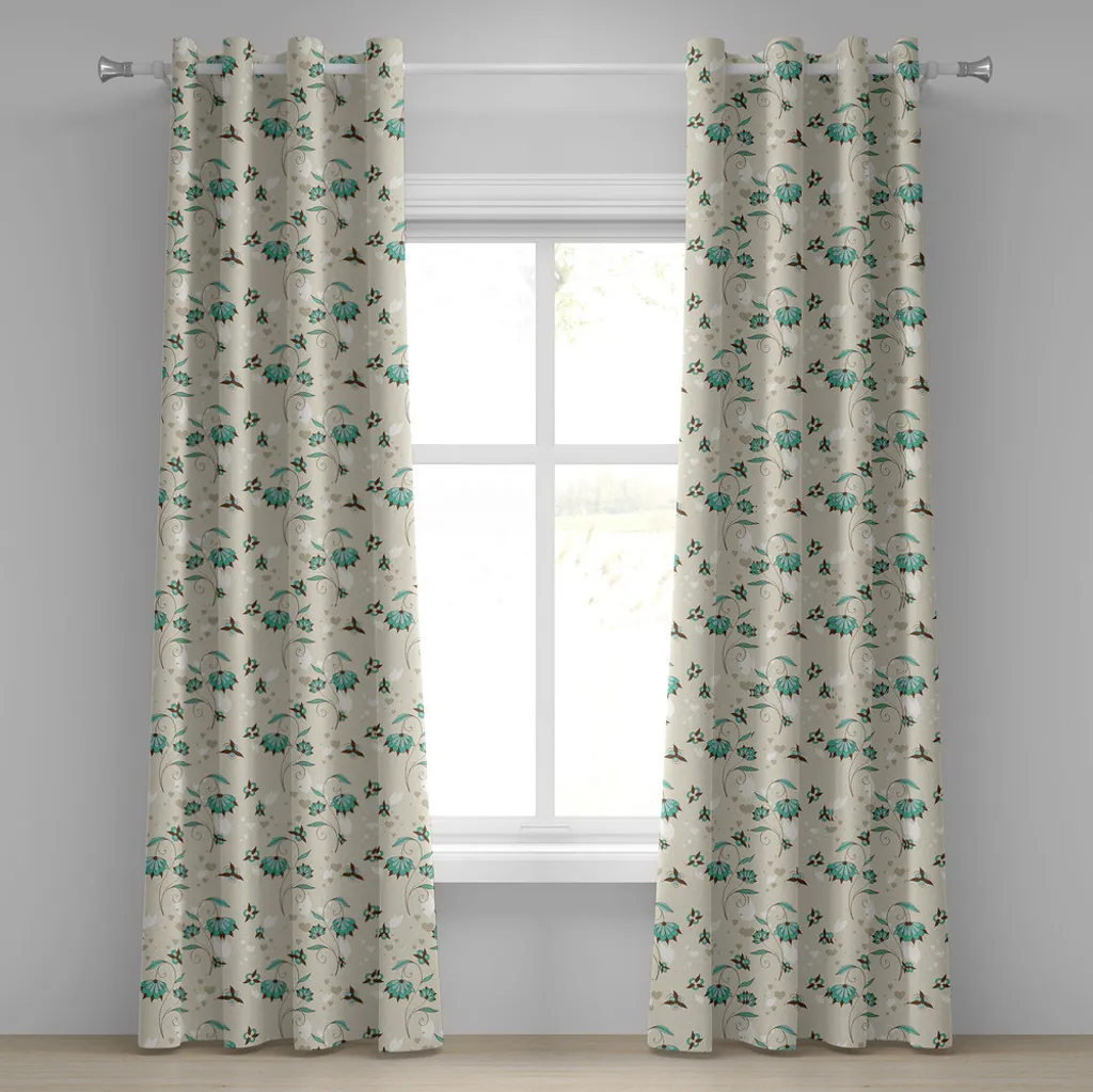 Rideau pour chambre romantique fleurs et cœurs coloris turquoise