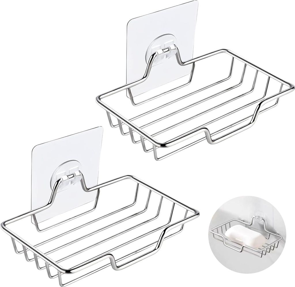 2 Stš¹ck Seifenschale ohne Bohren£¬Edelstahl Seifenhalter£¬Wandmontage Seifenhalter fš¹r Dusche, Schwammhalter£¬Badezimmer,Kš¹che