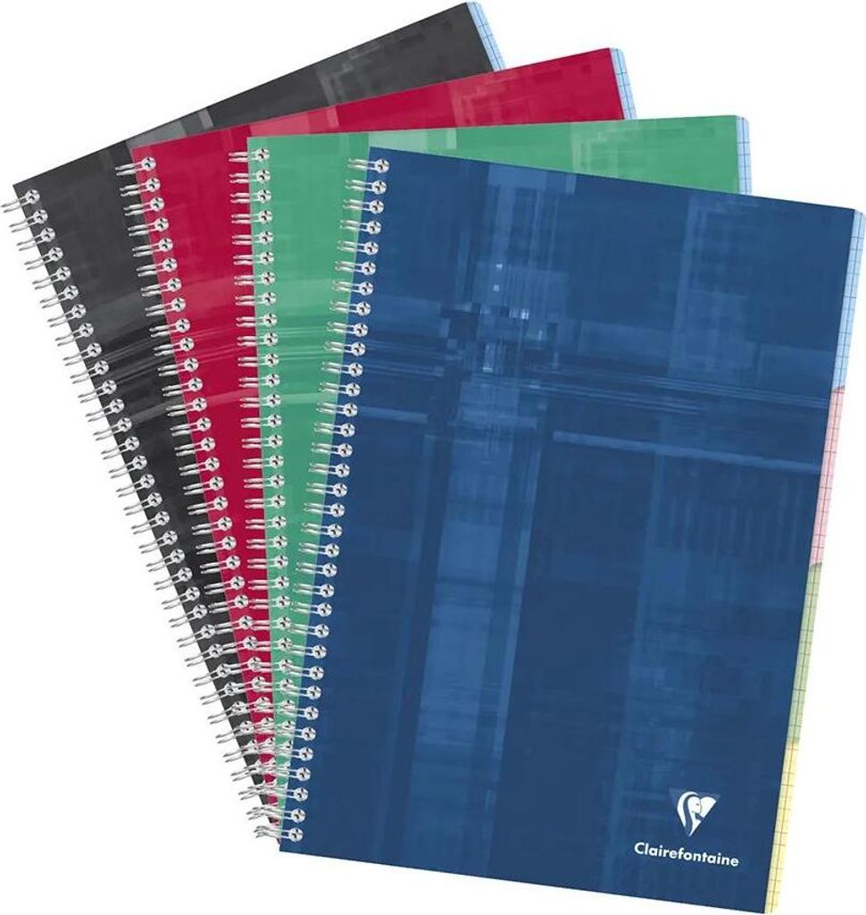 Clairefontaine 5x Register A4 4 Blanko-Taben, 112 Bl kariert 90g Sortiert 8139C