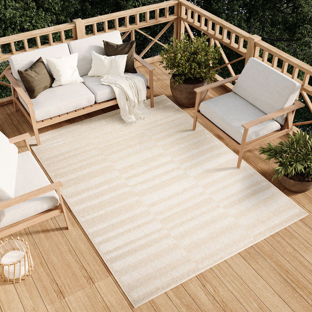 Teppich Outdoor Indoor Wohnzimmer Schlafzimmer Modern Design Terrasse Balkon Creme 120 x 170 cm