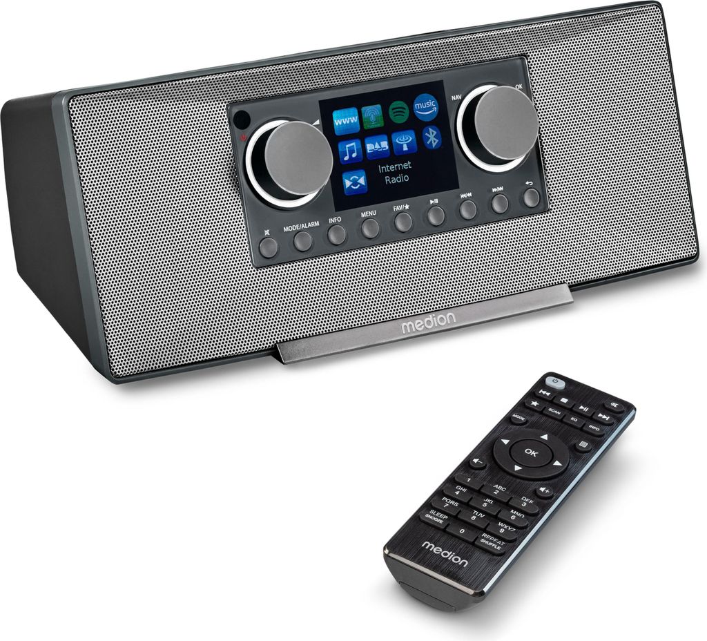 MEDION P85333 Internetradio mit DAB+ (WLAN, UKW, Spotify Connect, Amazon Music, DLNA, USB, Kopfhörer-Anschluss, AUX, Stereo Line-Out Cinch, Sleep ...