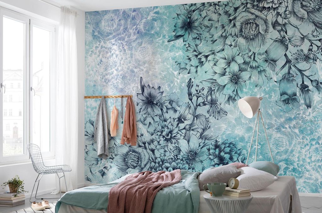 Komar Vlies Fototapete "Windflowers", blau/türkis, 368 x 248 cm; XXL4-071