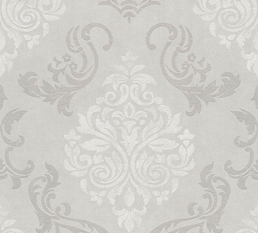 Profhome 953721-GU Barock Tapete Metallic Effekt grau weiß silber-grau 5,33 m2