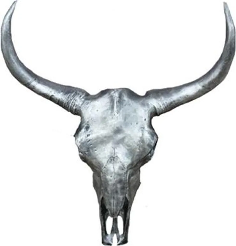 Grande tête de taureau argentée 60 cm : déco murale sans entretien