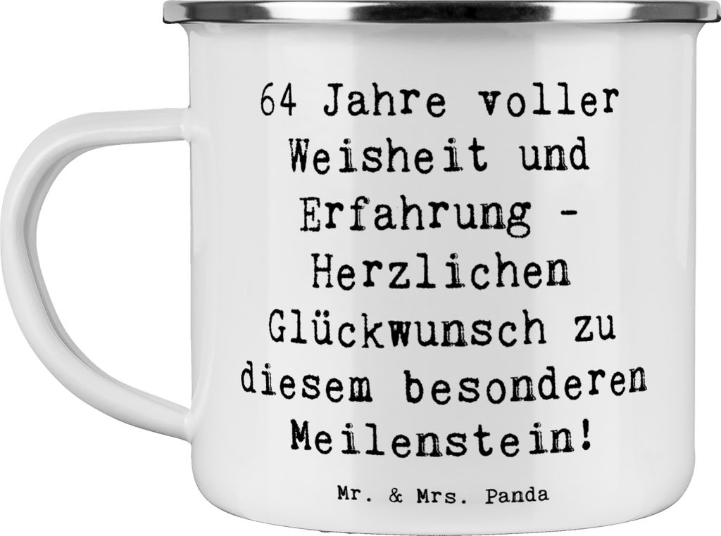 Mr. & Mrs. Panda becher emaille Spruch 64. Geburtstag Weisheit - Weiß - Geschenk, Campingbecher, Happy Birthday, Haferl, Tasse, Jubiläum, Blechta...