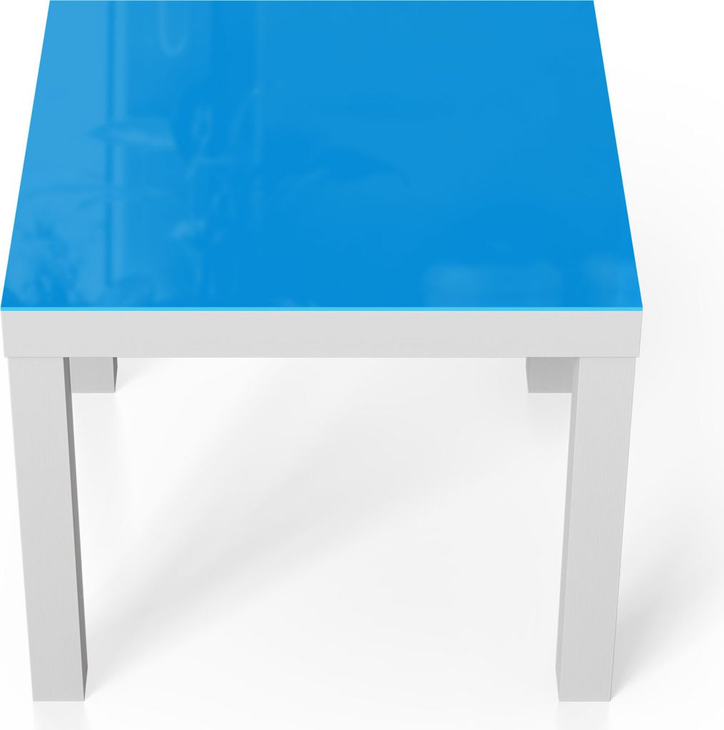 DEQORI Couchtisch 55x55 cm Weiß 'Hellblau' Glas Beistelltisch Glastisch modern