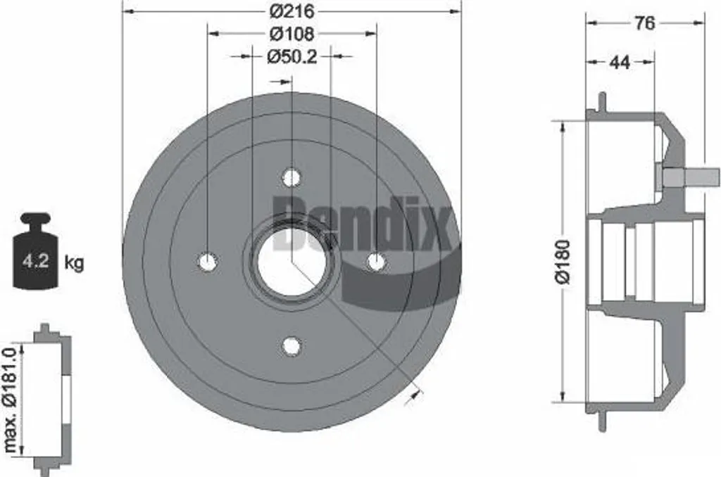 Tambour de frein arrière Bendix compatible avec Ford Fiesta, KA et Escort