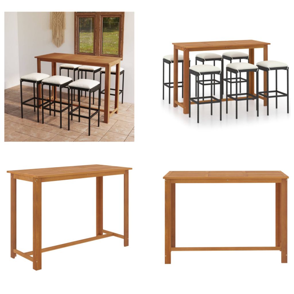 vidaXL 7 tlg. Gartenbar Set mit Kissen Schwarz - Garten-Bar Set - Garten- Bar-Sets - Gartentisch Und Stuhl - Gartentische Und Stühle