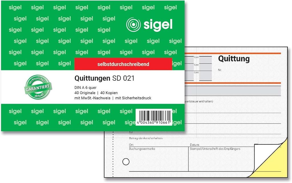SIGEL SD021 Quittungen, 1.+ 2. Bl. bedr., mit Produktbild 