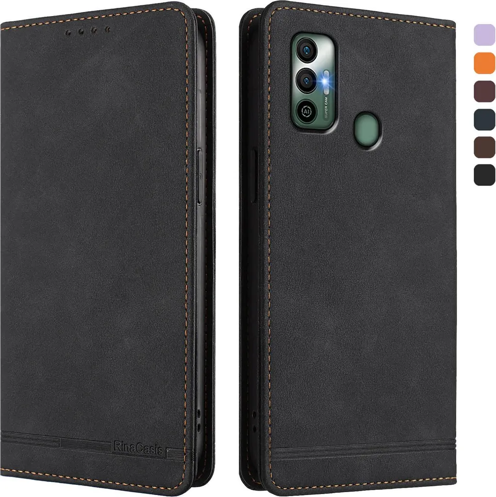 Custodia per Tecno Spark 7 / Spark 7T, retro custodia flip in Finto cuoio con supporto e slot per carte Nero
