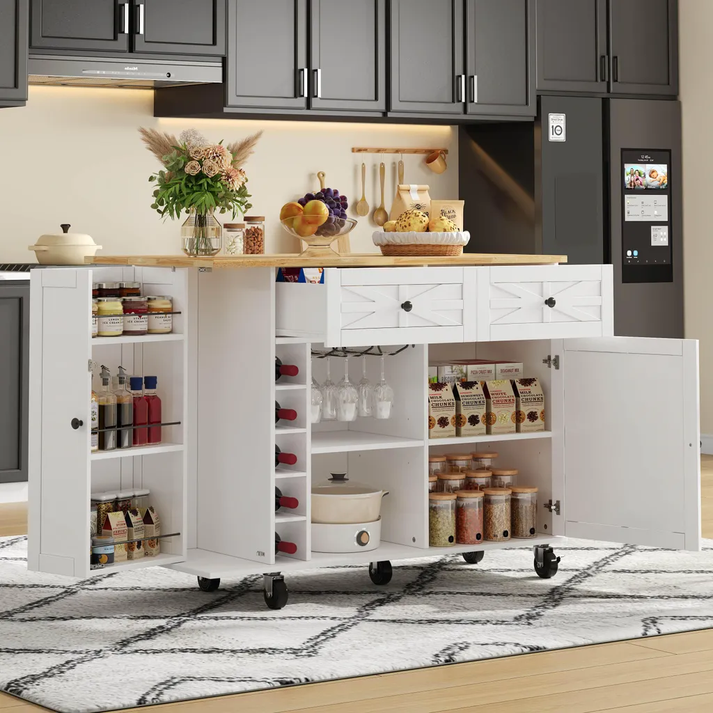 Solution gain de place cuisine : îlot mobile 120cm avec plateau pliable