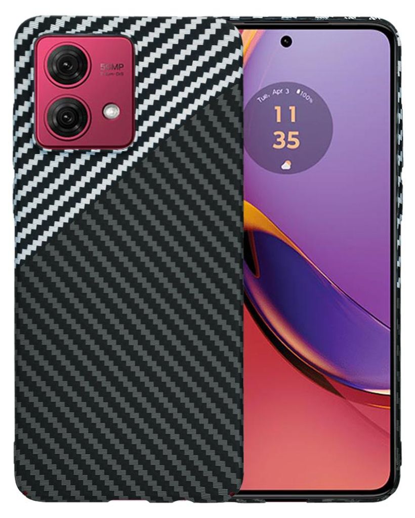 Techsuit Carbonite FiberShell Back Cover Hülle für Motorola Moto G84 - Weiß/Schwarz