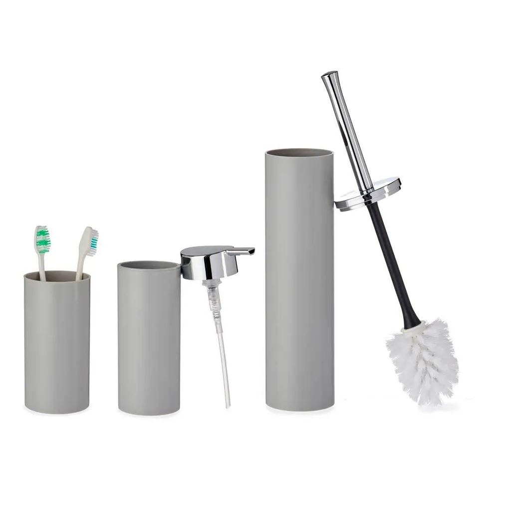 Accessoires de salle de bain gris design 3 pièces plastique robuste