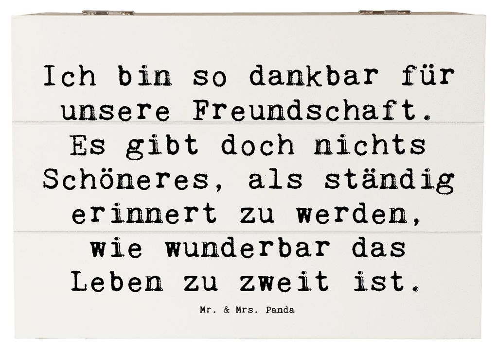 Mr. & Mrs. Panda Holzkiste Spruch Dankbarkeit für Freundschaft 22 x 15 cm - Weiß - Geschenk, fotobox, schatzkiste holz, Holzbox, Wertschätzung, ...