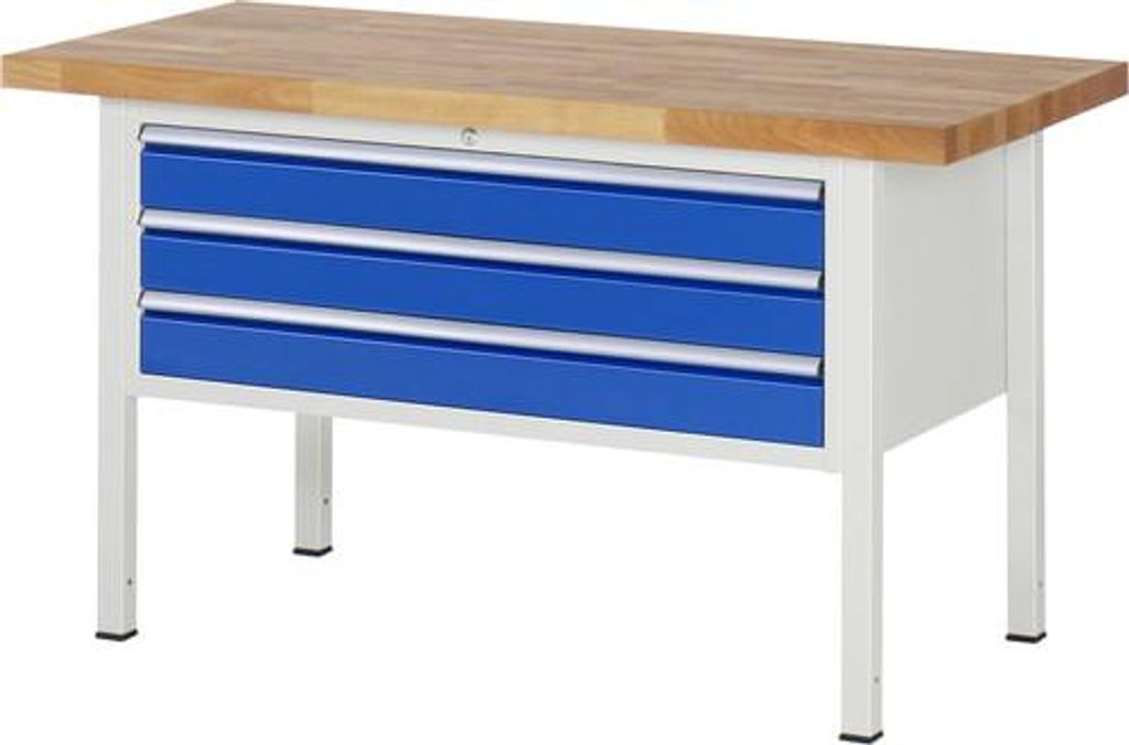 Werkbank mit 3 XXL Schubladen - Teilauszug - 120:3 - 840 x 1.500 x 700 mm (HxBxT) - Traglast 1.250 kg - Buche