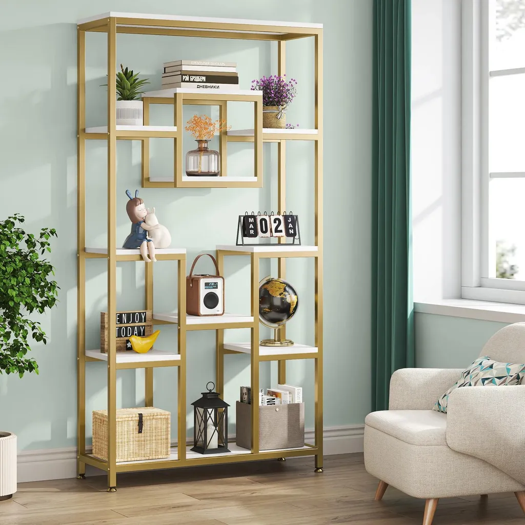 Bibliothèque design géométrique 180 cm en métal robuste pour le salon