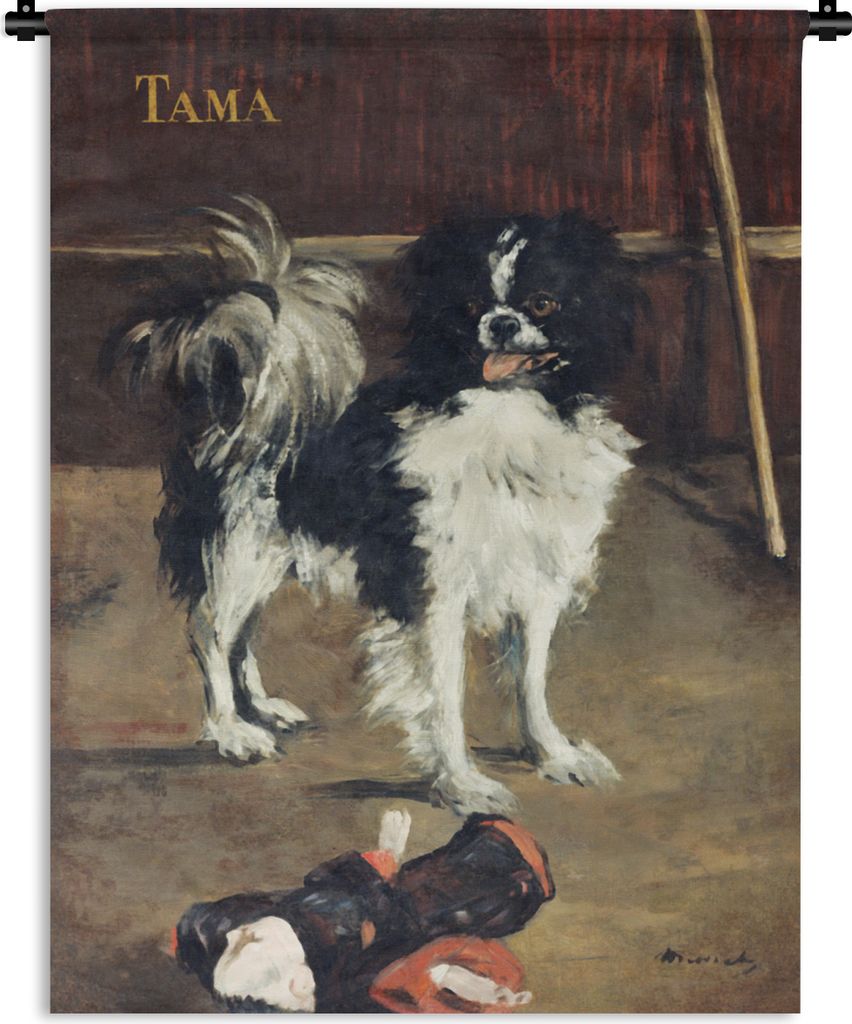 MuchoWow Wandteppich Wandbehang Tama, der japanische Hund - Edouard Manet 150x200 cm Tapisserie Dekoration Wandtuch - Wandaufhängung - Moderner