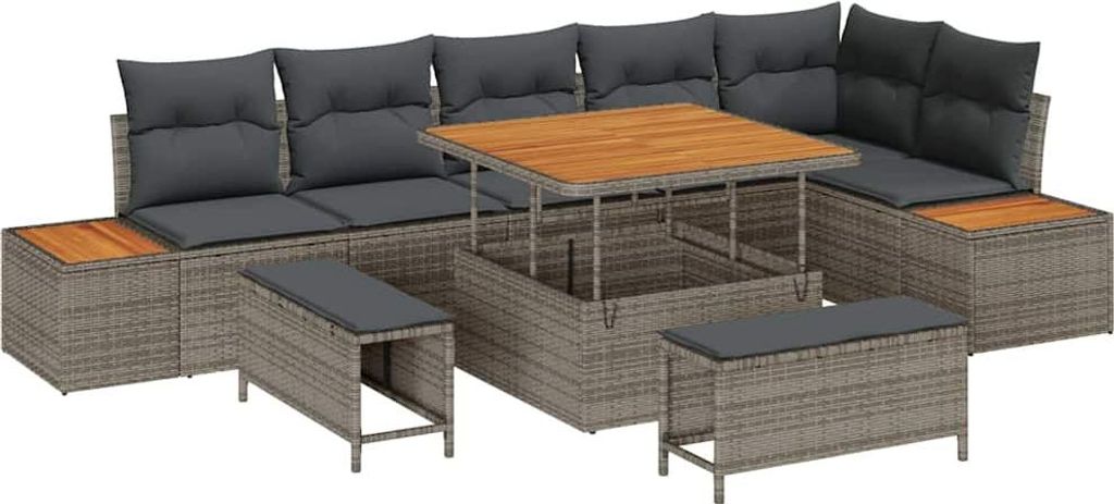 Gartensofa-set 9 pcs Grau Poly-Rattan