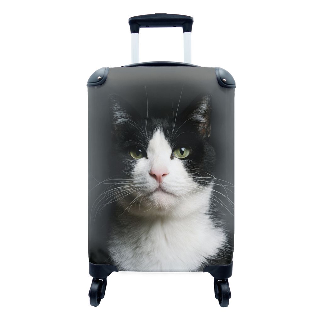 MuchoWow Koffer Handgepäck Trolley Rollkoffer Kleine Reisekoffer mit 4 Rollen - Katze - Schwarz - Weiß - Cabin Size < 55x40x23 cm & 55x40x20 cm...