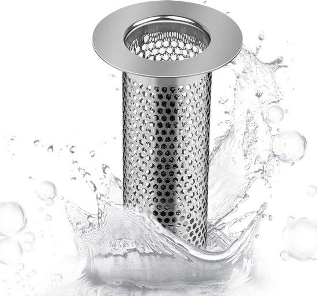 Silberfarbener Rostfreier Abflussdrossel mit Sieb - 5,5 × 8 cm Abflußstutze für Küche, Badezimmer, Balkonbiege