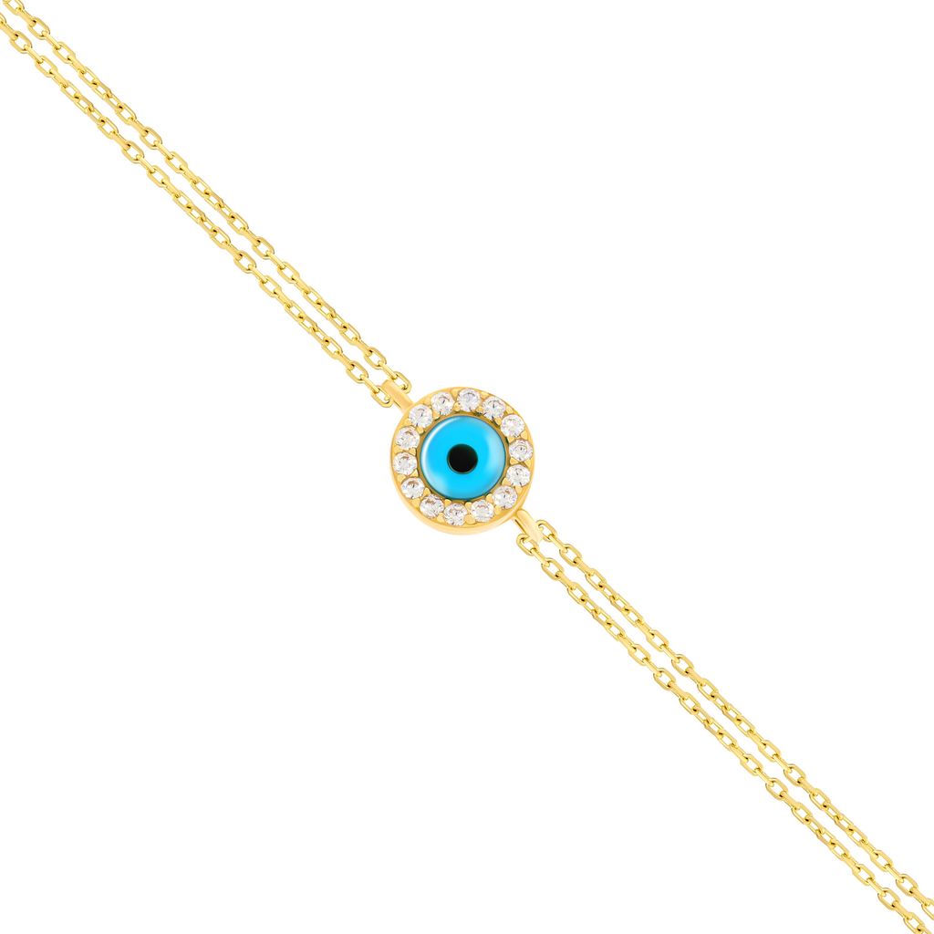 Damen Armband 585er Gelbgold Plättchen Kreis Auge Nazar Armkette Goldarmband
