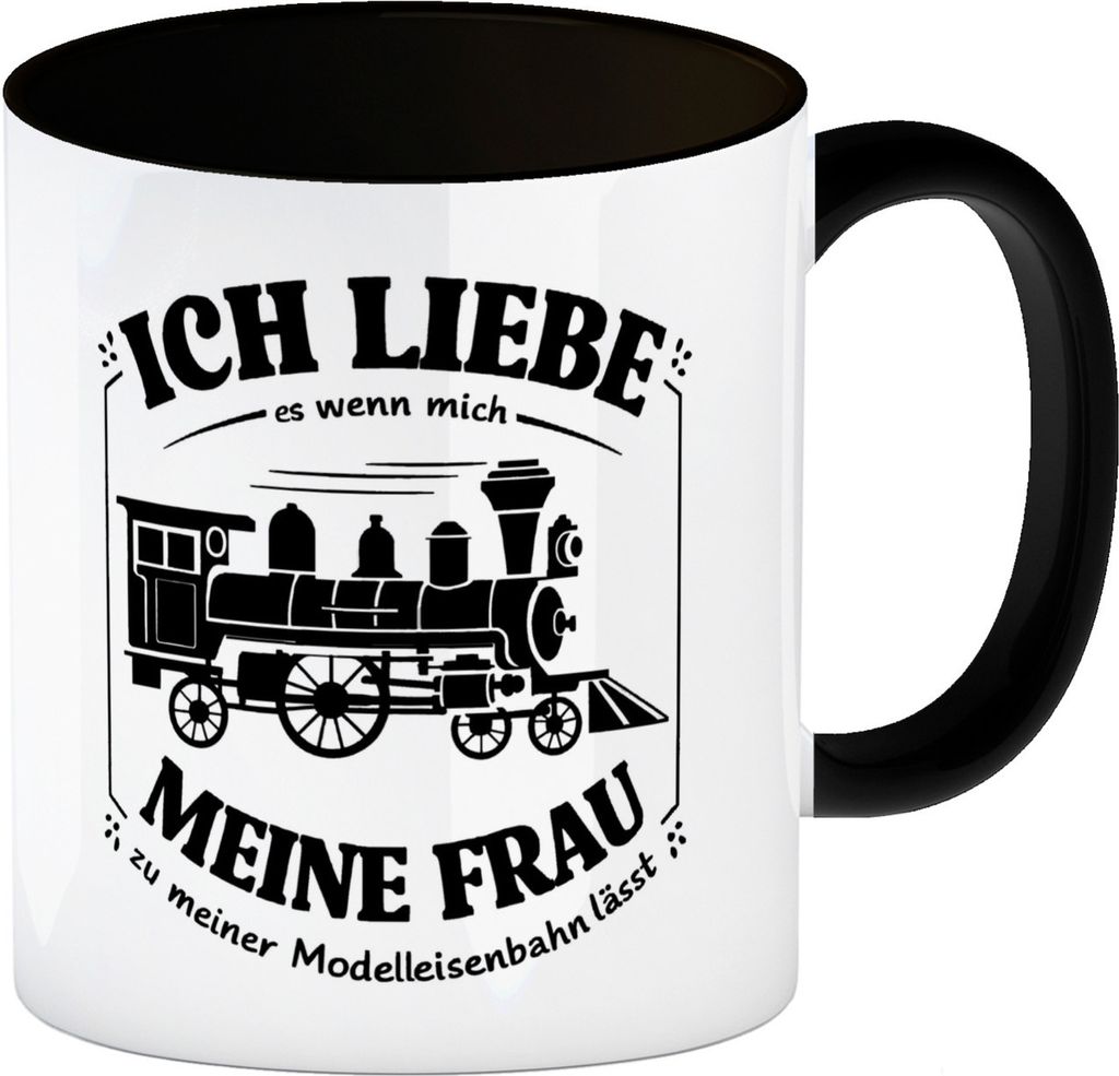 Ich liebe Modelleisenbahnen Kaffeebecher in schwarz