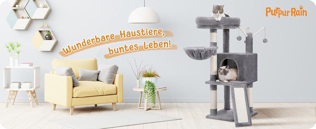 MQ Katzenbaum 178 Cm, Groß, Mit Wohnhöhlen, Hängematte, Korb & Sisalstangen – Für Bis Zu 8 Katzen
