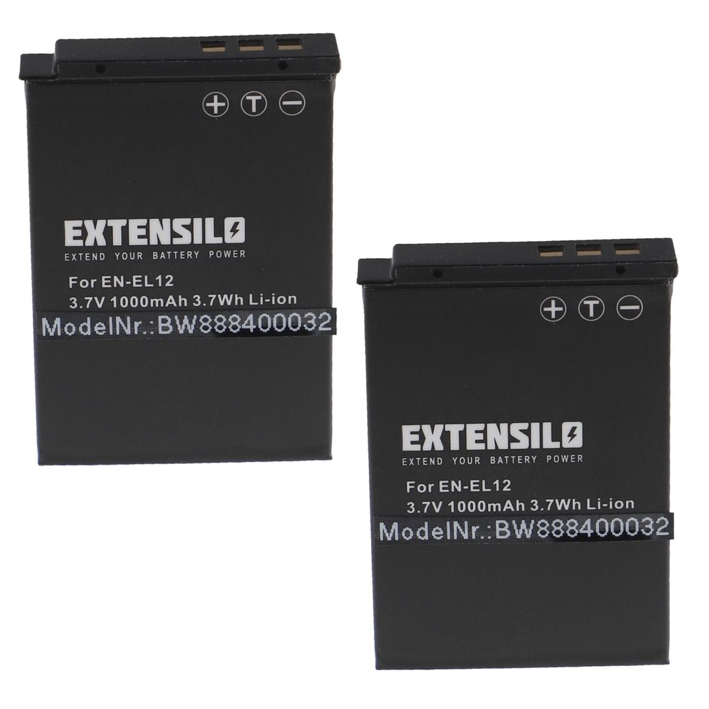 EXTENSILO 2x Akku kompatibel mit Nikon CoolPix S9600, S9900, S9400, S9500, S9700 Kamera (1000mAh, 3,7V, Li-Ion)
