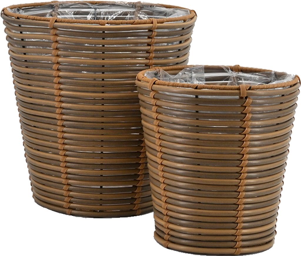 Pflanzkörbe Blumentopf Korb mit Henkel Übertopf 2er Set, Rattan, rund, braun